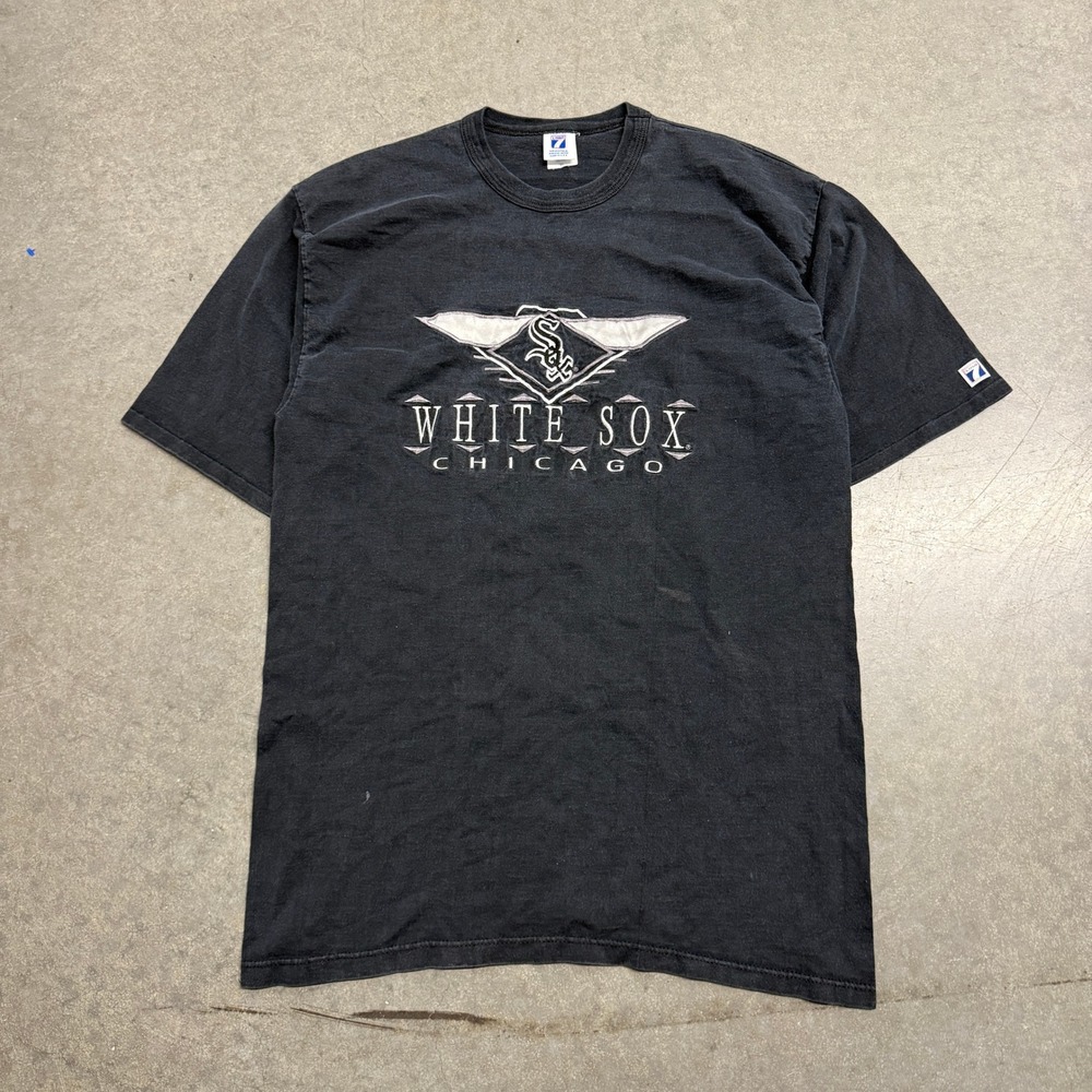 Vintage Logo 7 Chicago White Sox T Shirt Black Made in USA MLB Mens Large